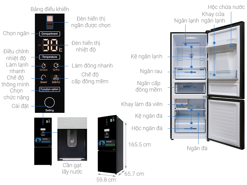 Thông số kỹ thuật Tủ lạnh Aqua Inverter 288 lít AQR-IW338EB BS