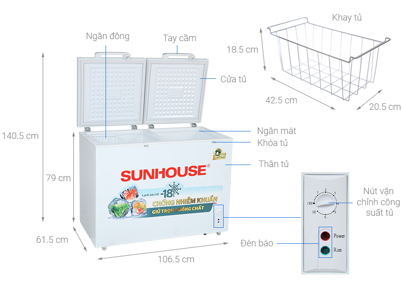 Thông số kỹ thuật Tủ đông Sunhouse 225 lít SHR-F2272W2