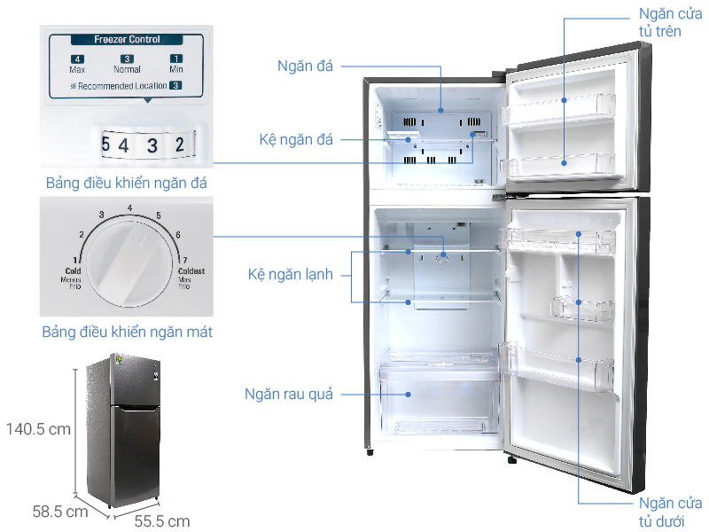 Thông số kỹ thuật Tủ lạnh LG Inverter 187 lít GN-L205S