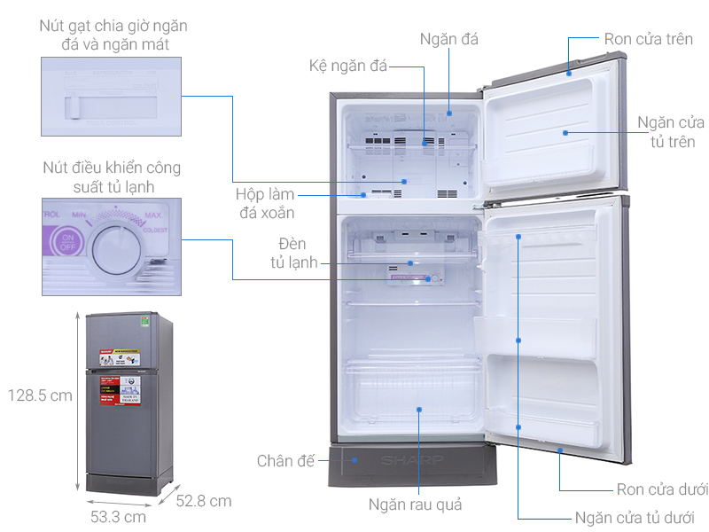 Thông số kỹ thuật Tủ lạnh Sharp 165 lít SJ-16VF3-CMS